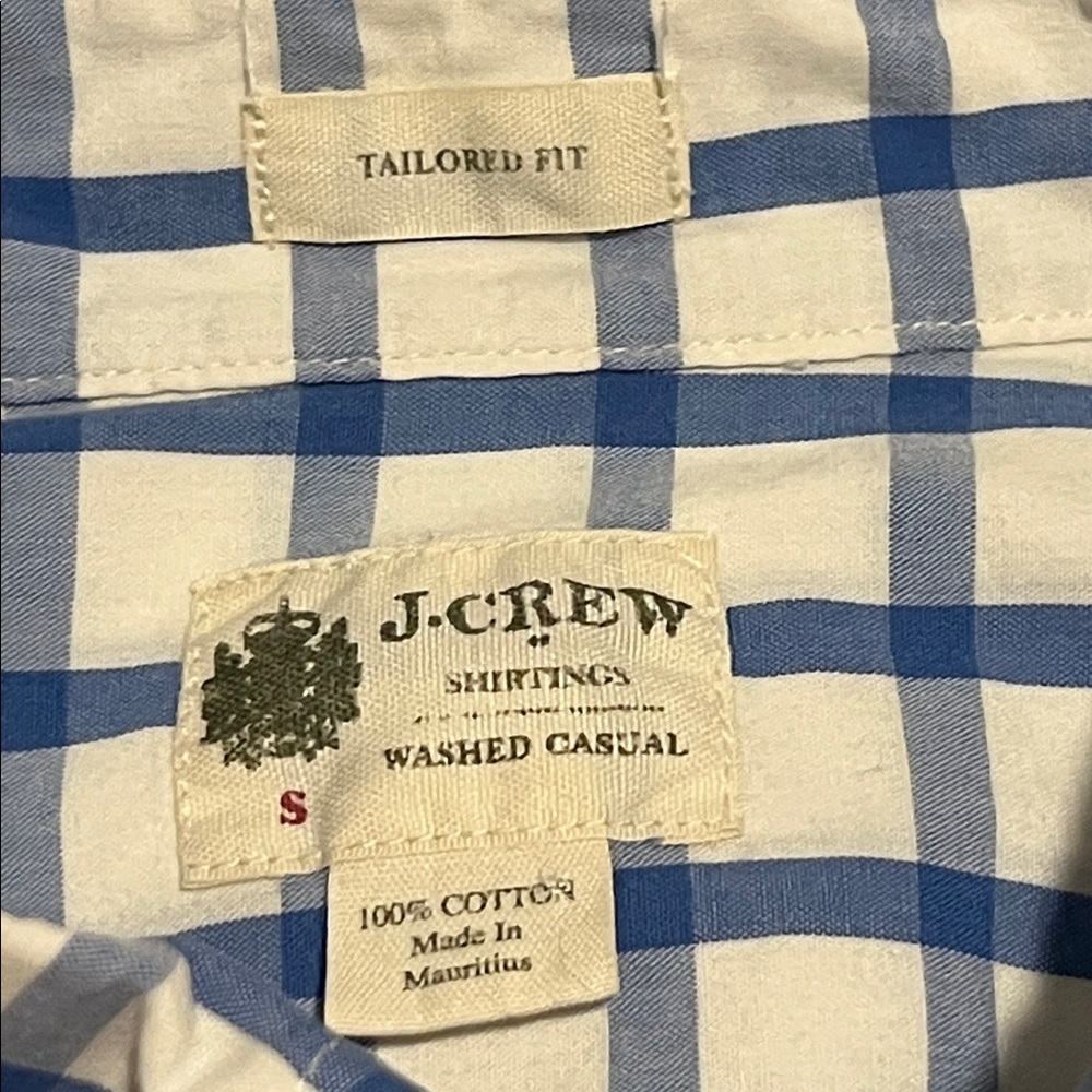 J. Crew Men's Blue and White Windowpane‎ Plaid Shirt 100% Cotton Tailor Fit S - Picture 2 of 6